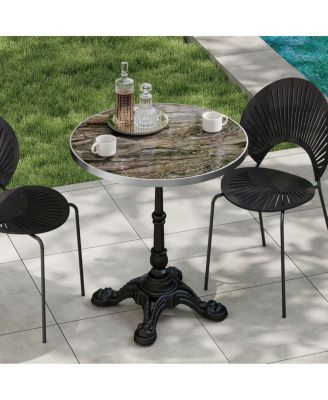 Marble-Look Sintered Stone Square Bistro Table with Cast Iron Base