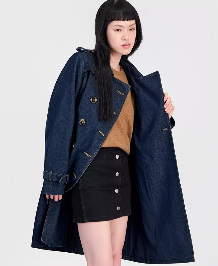 Women's Double-Breasted Denim Trench Coat - thumbnail 2