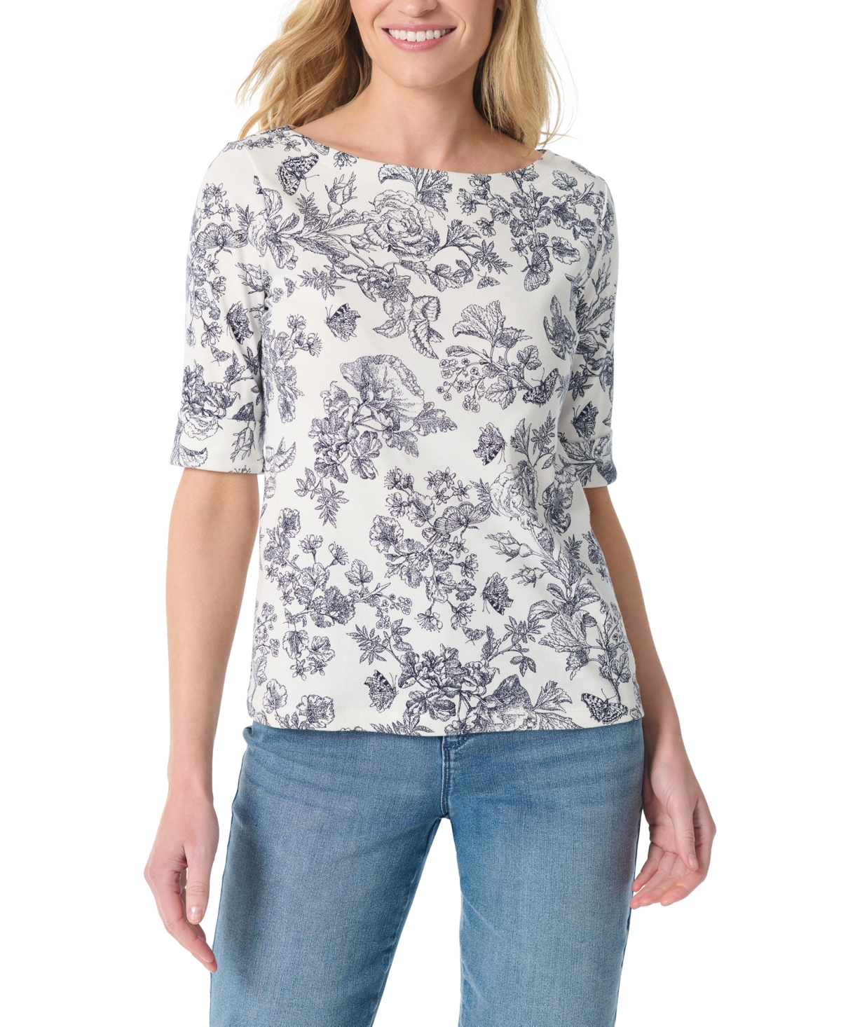 Gloria Vanderbilt Women's Alanis Printed Cuffed-Sleeve T-Shirt