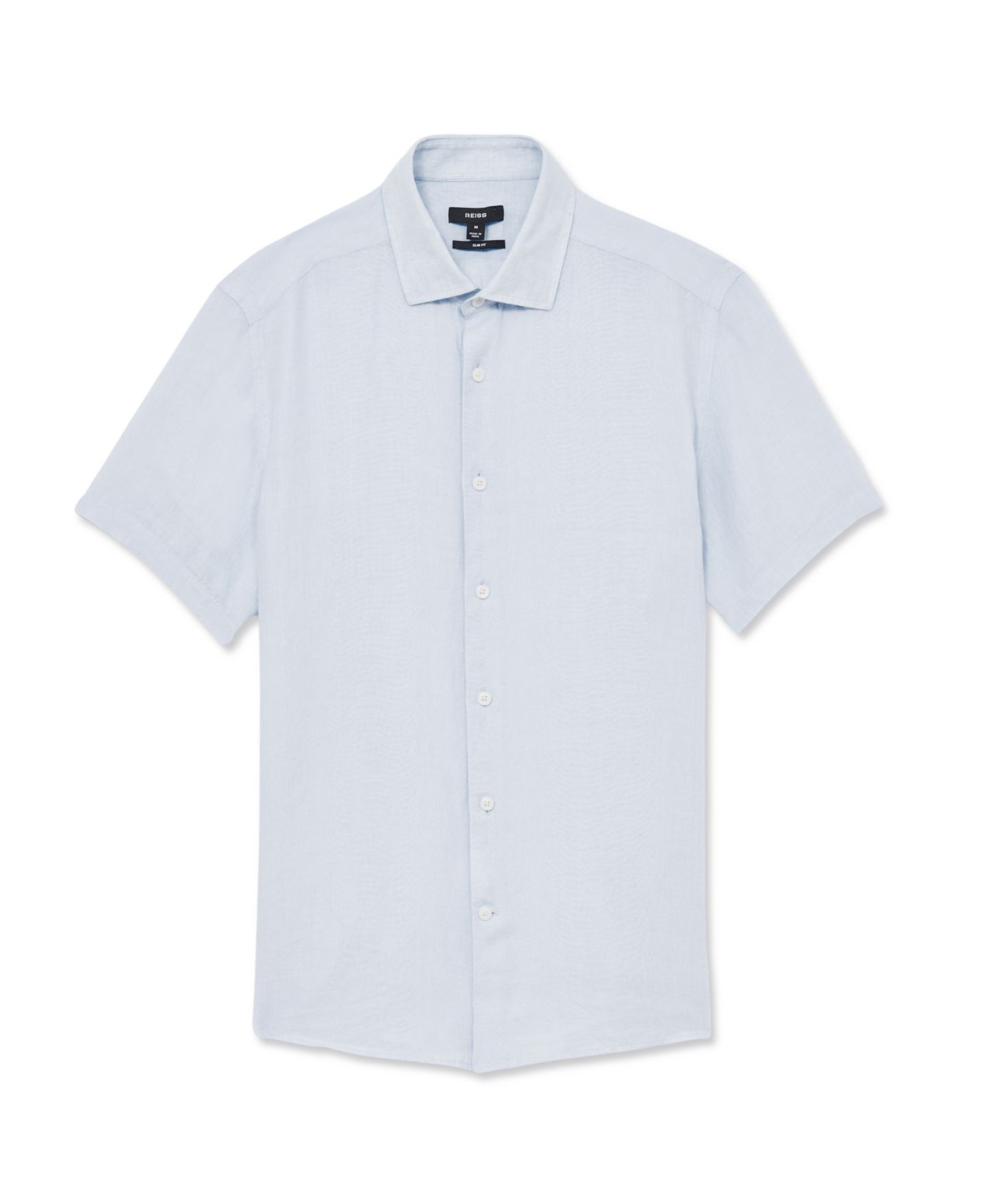 Мужская рубашка REISS Holiday Linen Short-Sleeve, цвет: Бледный синий — фото 5