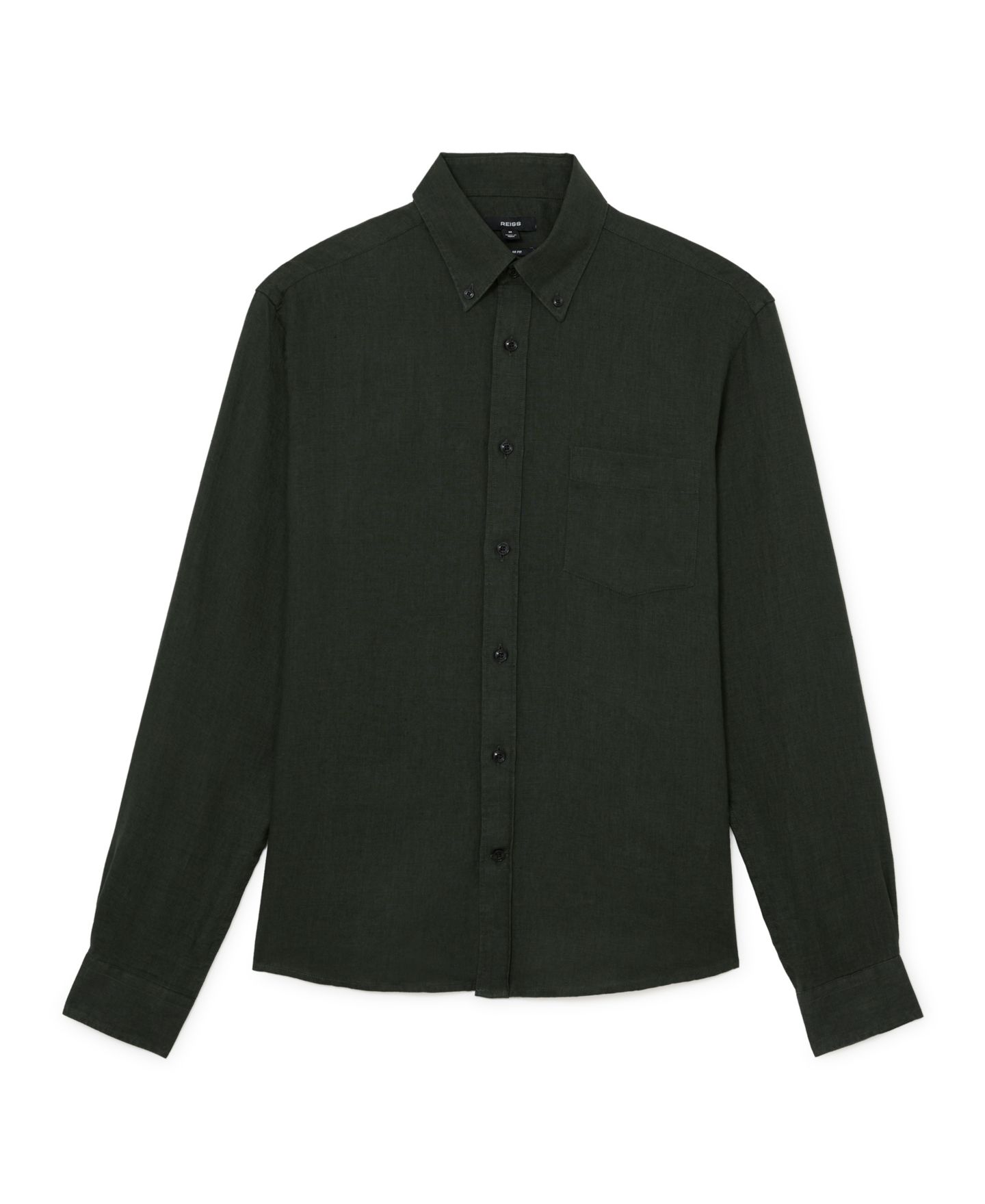 Мужская рубашка REISS Queens Linen Regular-Fit Button-Down, цвет: Полуночный зелёный — фото 5