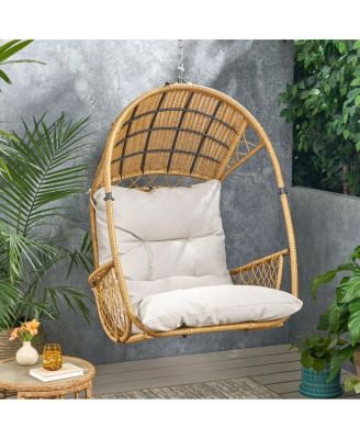 Wicker Basket Hanging Chair with Water-Resistant Cushion (Stand Not Included)