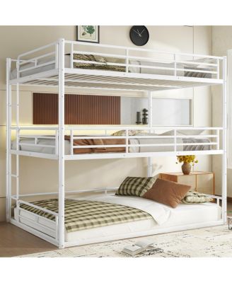 Queen Triple Metal Bunk Bed with Safety Guardrails