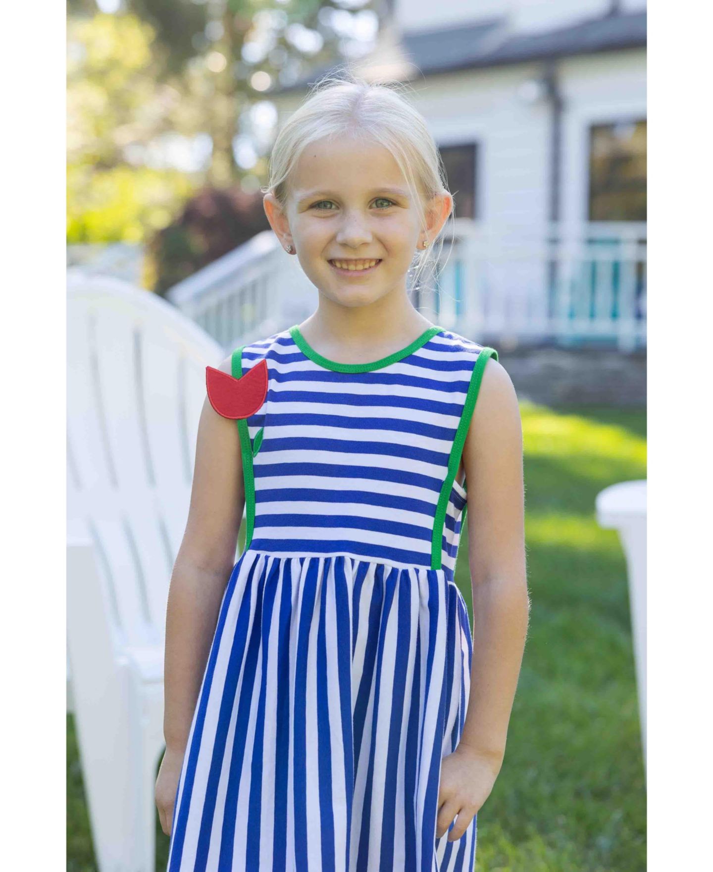 Платье Florence Eiseman Stripe Knit Dress With Tulip для девочек, цвет: Синий — фото 3