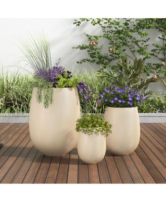 3-Piece MGO Planter Set with Drainage Holes, Outdoor Decorative Flower Pots