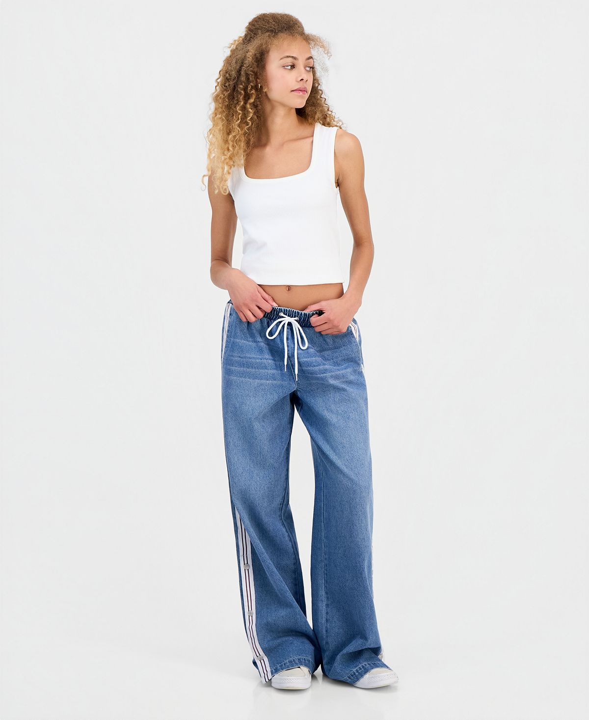 Madden Girl Juniors' Pull-On Side-Stripe Wide Leg Jeans view 1 — MAYCSS fashion products