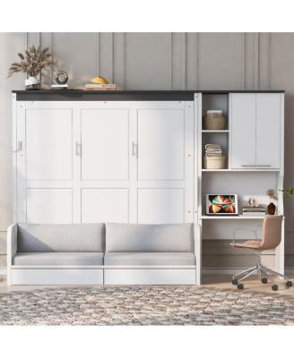 Multi-Functional Murphy Bed With Sofa, Desk, And Storage - Queen Size