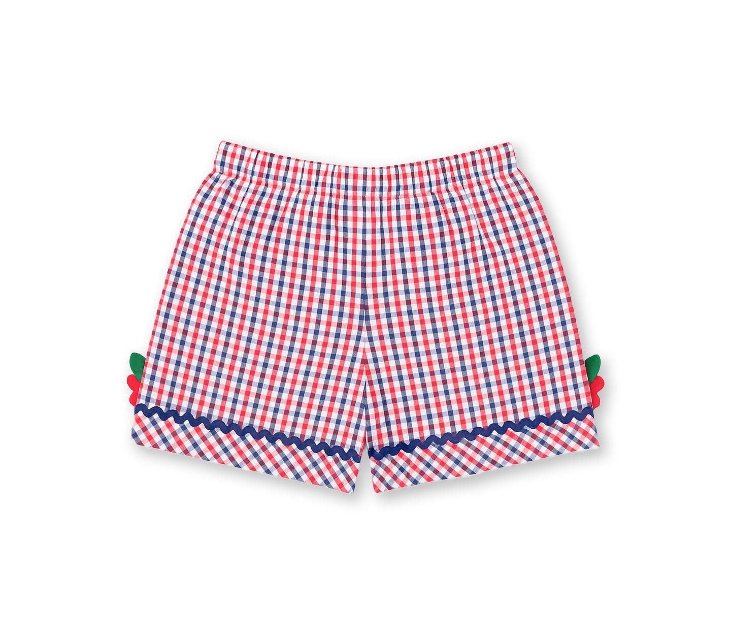 Шорты Florence Eiseman Plaid Seersucker With Ric Rac and Flowers для девочек, цвет: Яркий синий — фото 6
