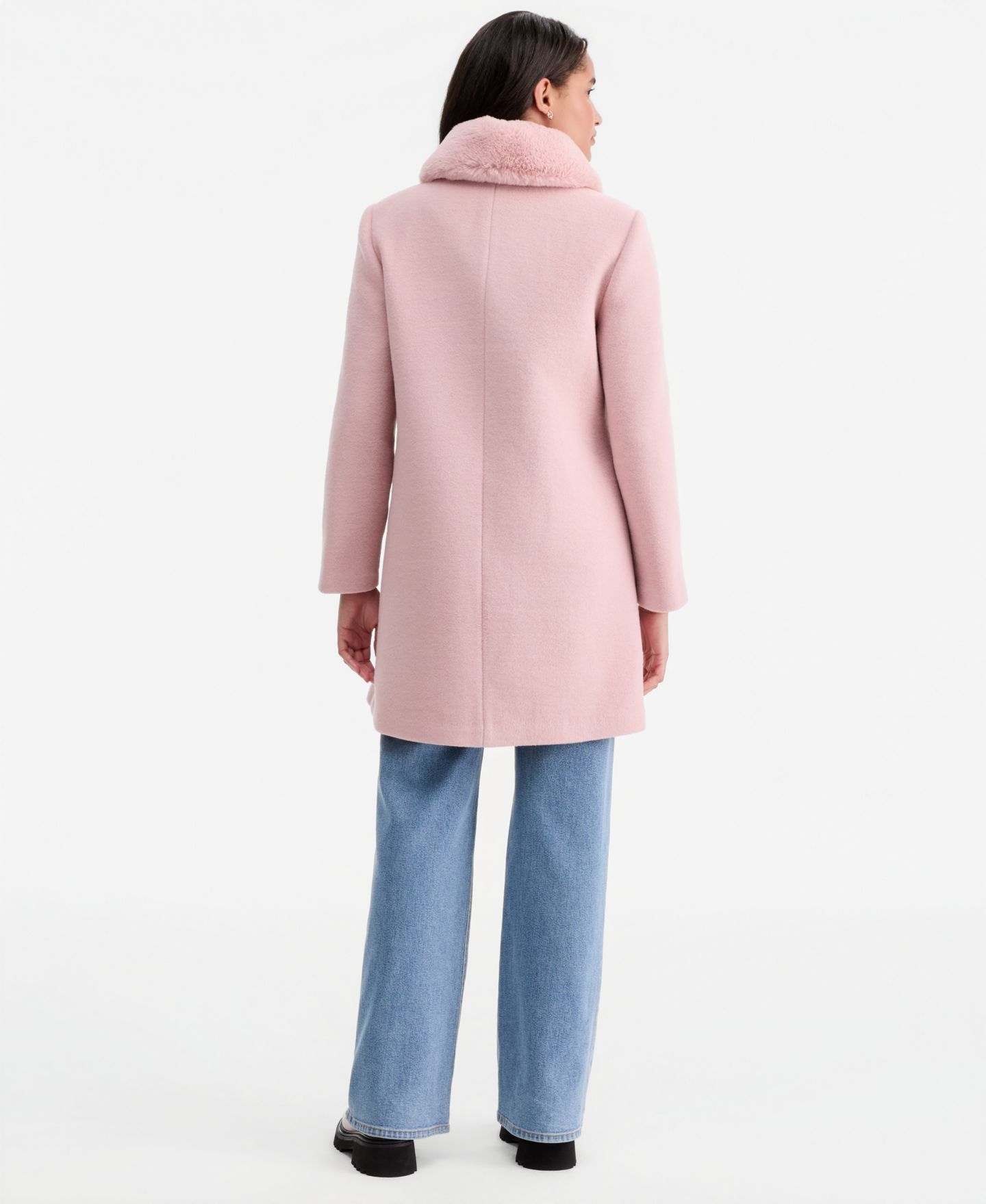 Женское пальто CeCe Faux-Fur Club Collar Mid-Length Lined, цвет: Пудровый розовый однотонный — фото 4