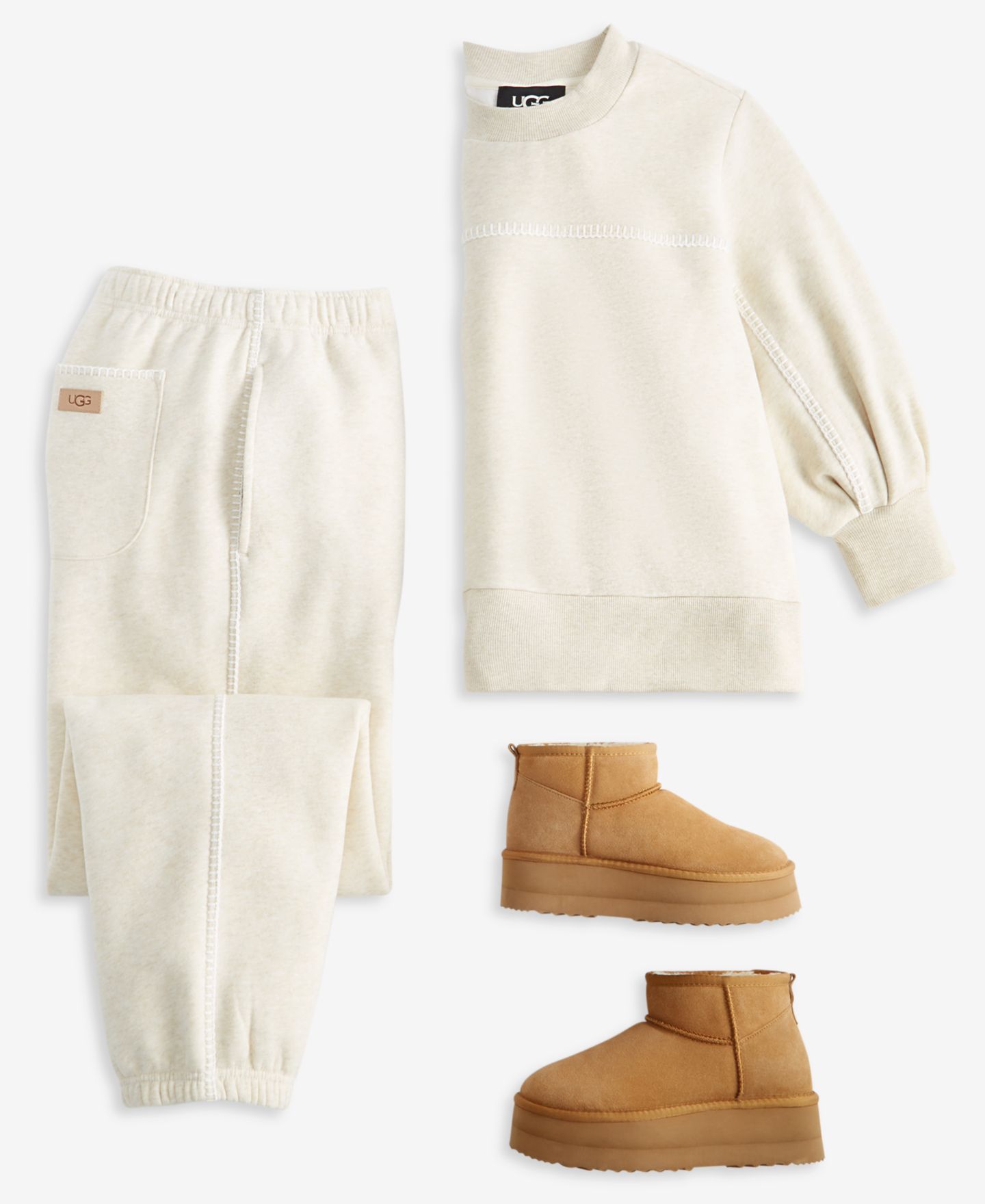 UGG® Женские флисовые спортивные брюки UGG Classic, цвет: Песочный меланжевый — фото 7