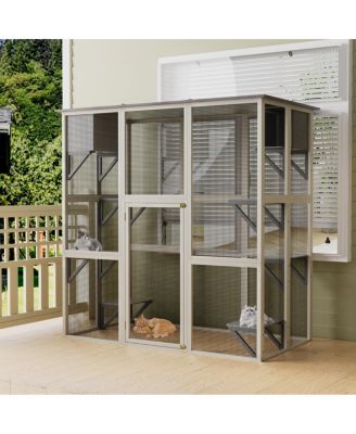  Large Wooden Outdoor Catio with Asphalt Roof, 6 Platforms and 2 Napping Boxes