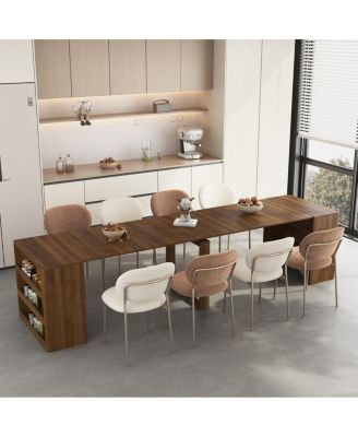 Extendable Foldable Dining Table for 1-10 People, Multifunctional Wood Console