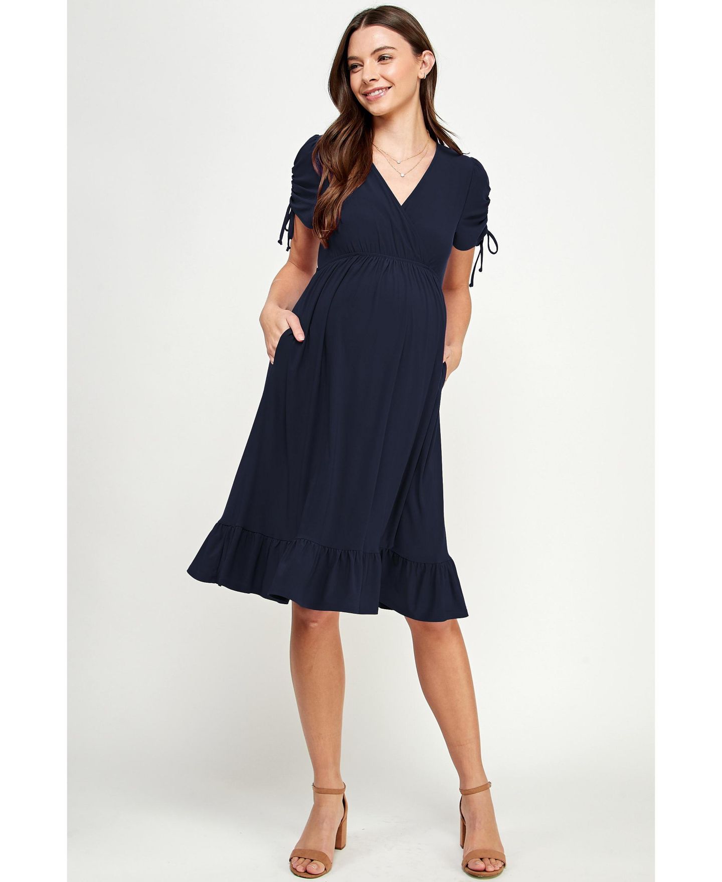 Женское платье Hello Miz Faux Wrap Flowy Nursing Dress with Pockets, цвет: Тёмный тёмно-синий — фото 4