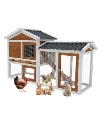 Waterproof Wooden Bunny Hutch with Stairs and Cleaning Tray