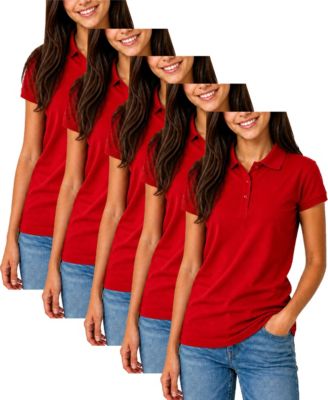 Women's Short Sleeve School Uniform Pique Polo Shirt-5 Pack