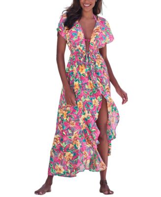Women's Floral Flounce Hem Cover up Beach Dress