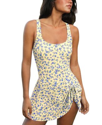 Women's Scoop Neck Tie Knot One Piece Swimsuit Swim Dress
