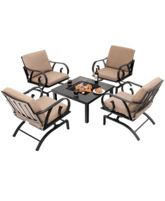 Patio Furniture Set 5 Piece Rocking Chair with Fire Pit Table