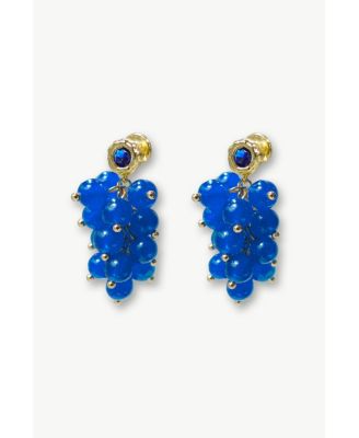 Classicharms Tia Cascade Cluster Royal Blue Chalcedony Bead Drop Earrings - Royal blue 139$