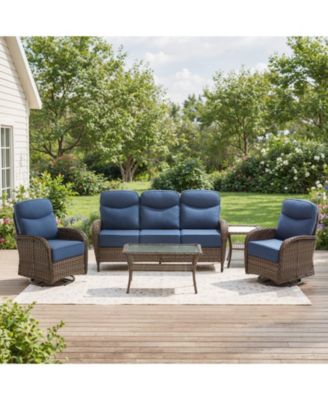 Piece Patio Furniture PE Wicker Outdoor Conversation Set with Cushion,All-Weather Rattan Swivel Rocker Chairs with Outdoor Couch Tables