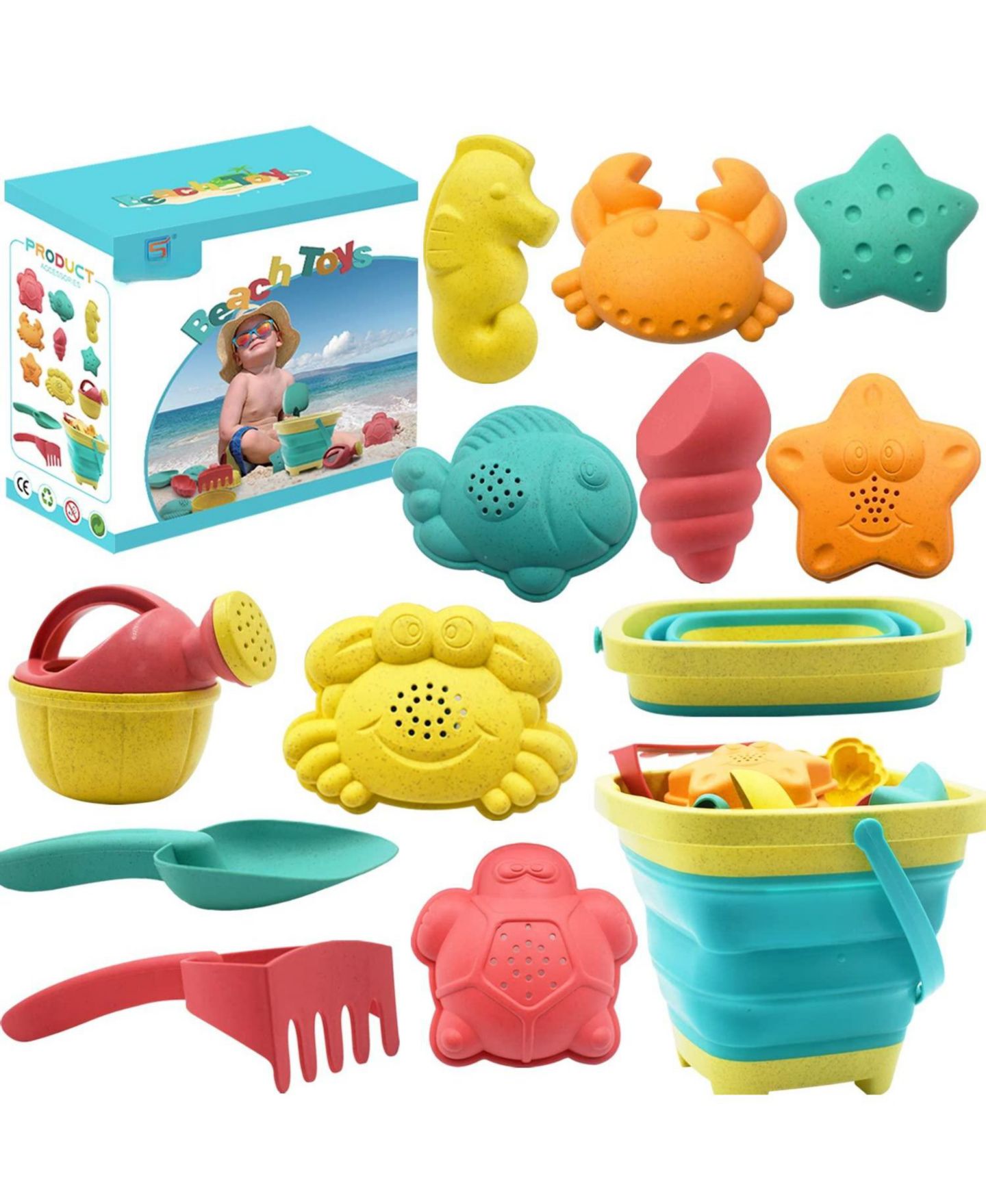 Детские игрушки GNUADZ Sandcastle Kit Straw Collapsible Beach Toy Set, Ages 3-10, цвет: Пляжный, вариант 1 — фото 1
