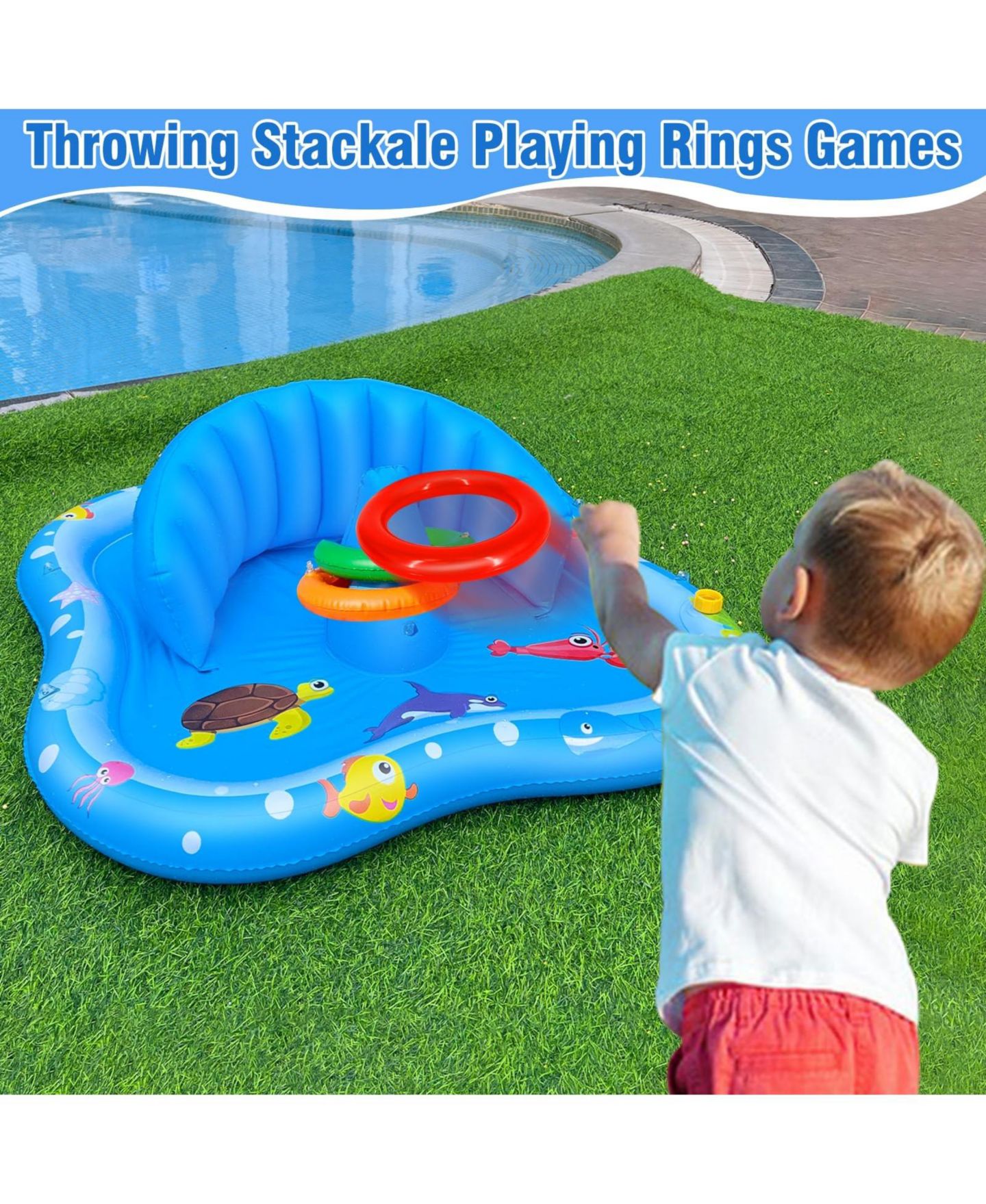 Детская игрушка GNUADZ Play Mat Sprinkler 32" x 32" x 26" with Sun Canopy, Ages 5+, цвет: Синий — фото 2