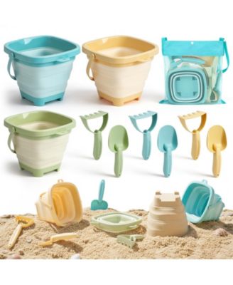 Beach Toys Collapsible Sand Buckets Shovels Rakes Mesh Bag Sandcastle Kit