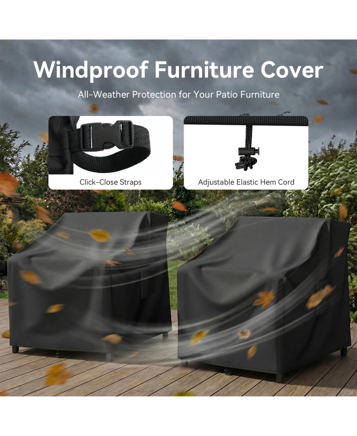 Pocassy Waterproof Patio Chair Covers, Heavy Duty Outdoor Lounge 2 Pack