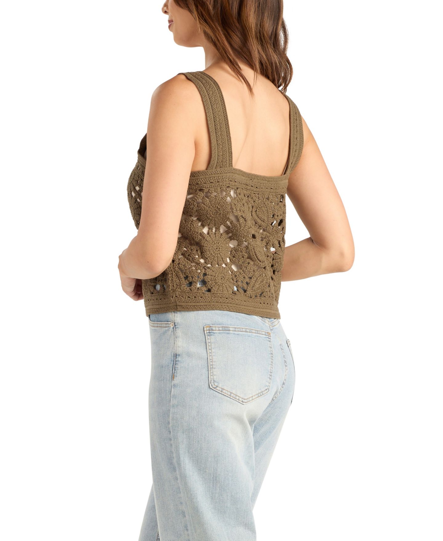 Женский топ BCX Crochet Ruffle Sleeveless, цвет: Оливковый — фото 4