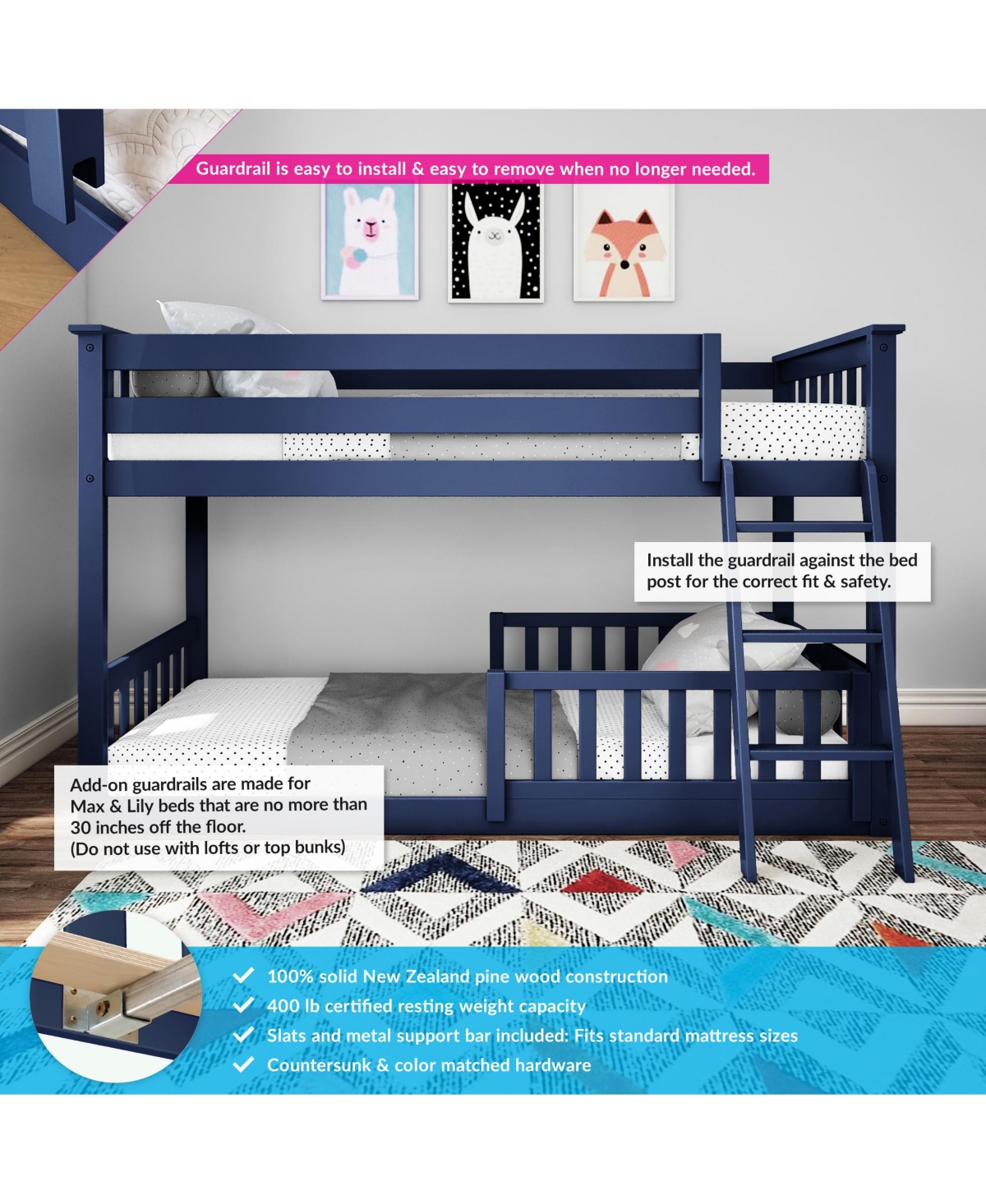 Max & Lily Twin over Low Bunk with Single Guard Rail