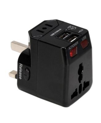 Premium World Travel Power Adapter with Surge Protection & 2.1A Dual-USB Charger