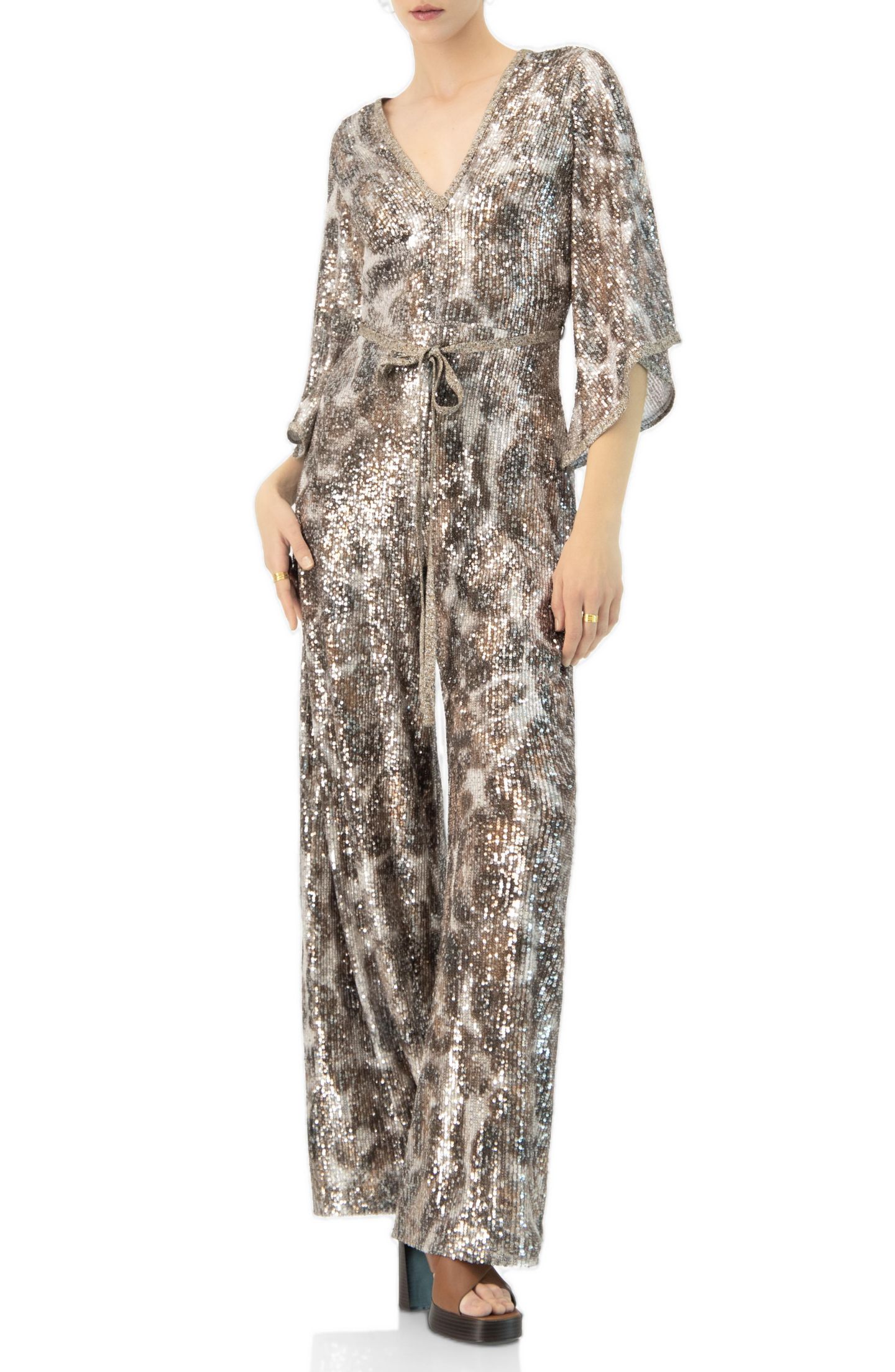 Женский комбинезон Ivonne Sequin Wide Leg V-Neck Jumpsuit — фото 3