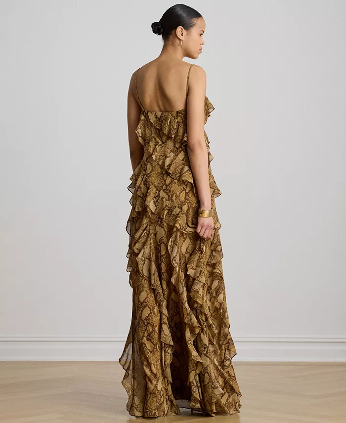 Women's Python-Print Ruffle-Trim Georgette Gown - thumbnail 4