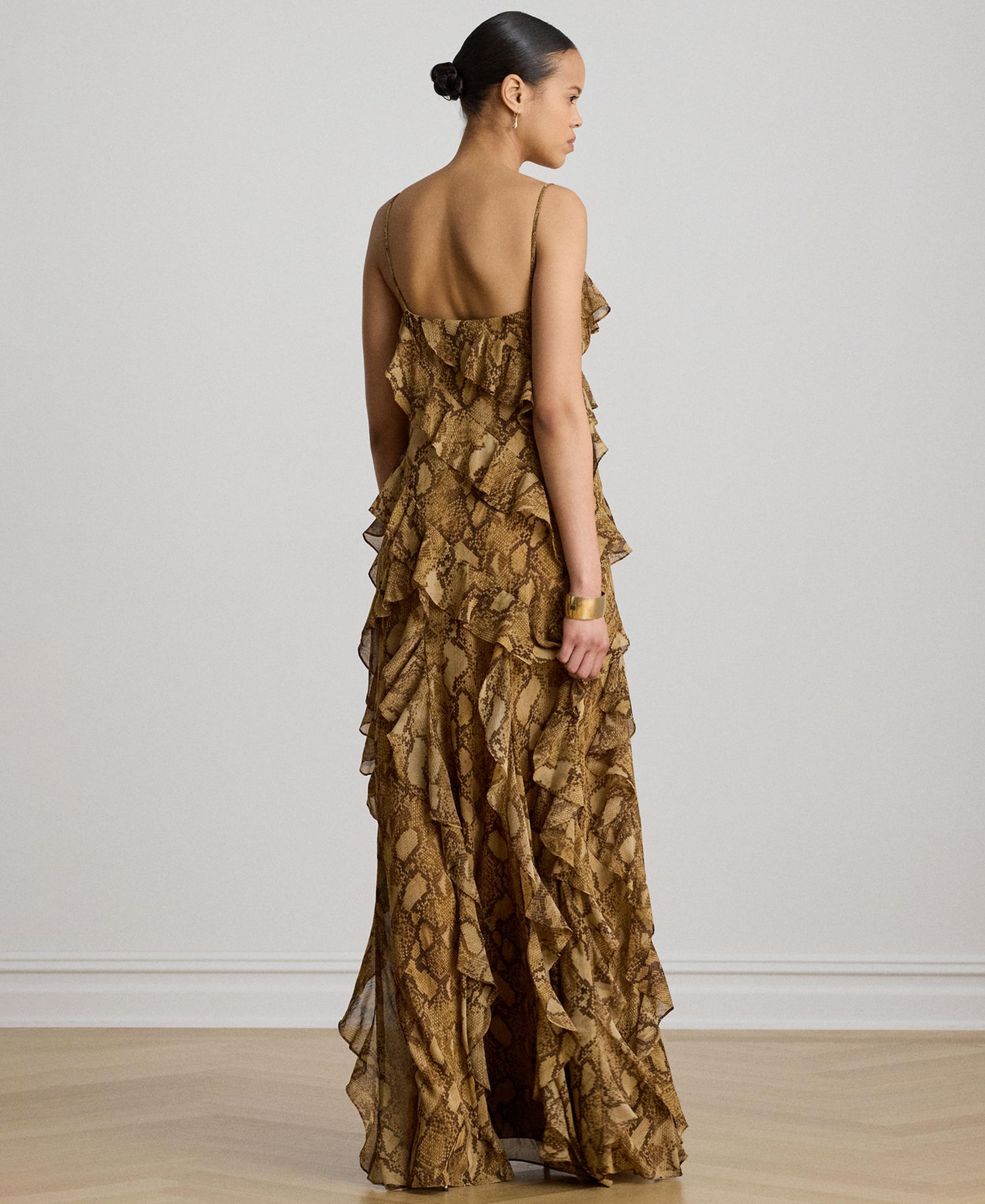 Women's Python-Print Ruffle-Trim Georgette Gown