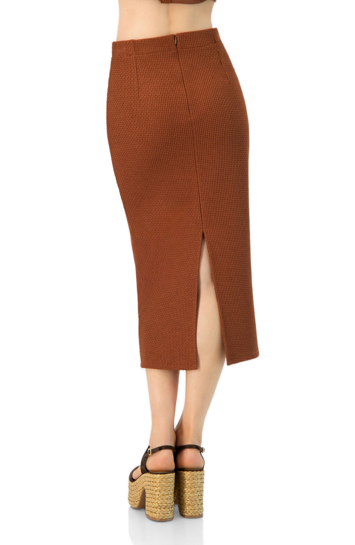 Women's Textured Knit Midi Skirt with Back Slit