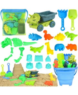25-piece Beach Sand Toys Dump Truck Bucket Shovel Rake Dinosaur Molds Mesh Bag
