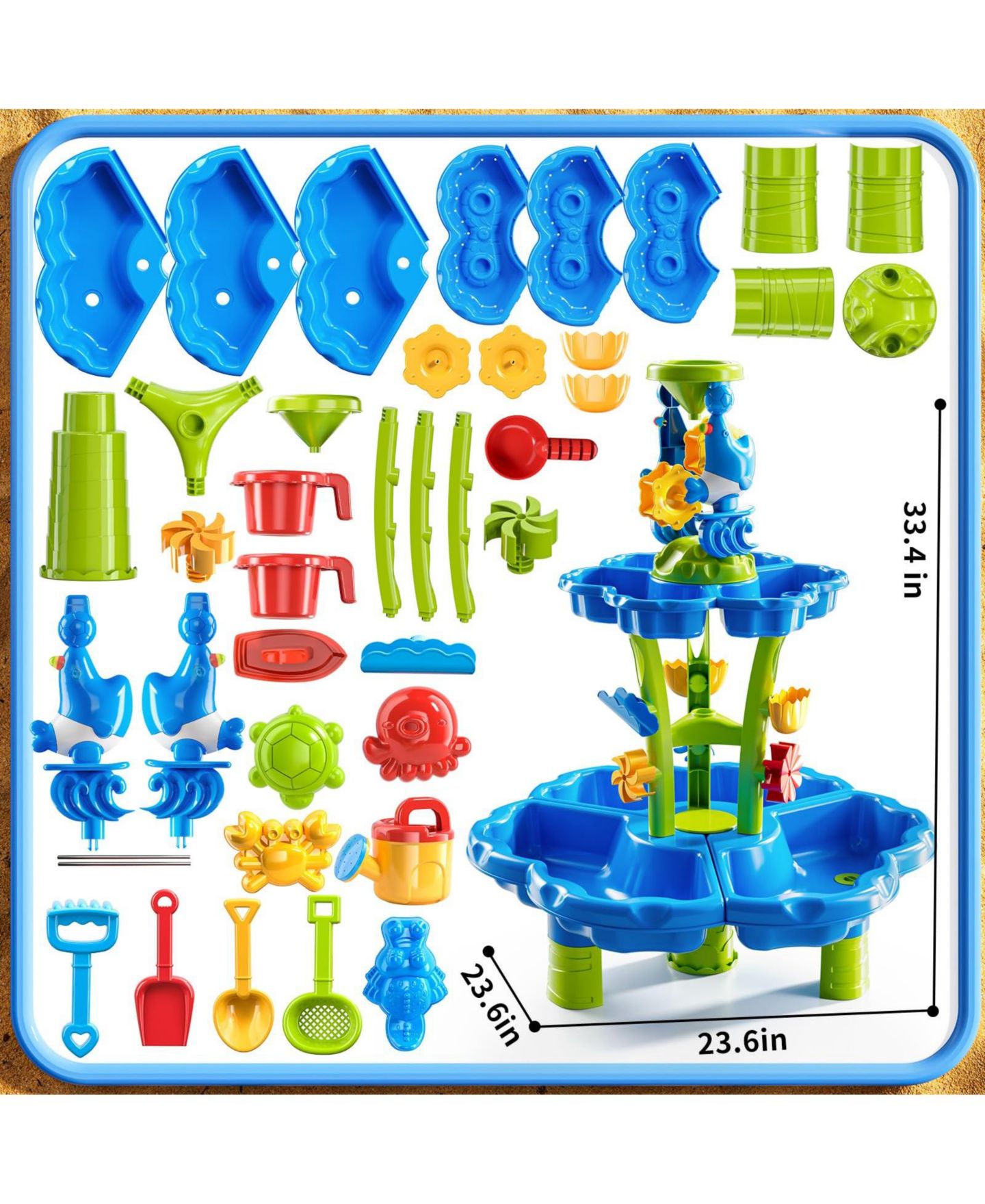 Детская игрушка GNUADZ 2-Tier Sand Water Table, 23.6"L x 23.6"W x 33.4"H, Sensory Play, Ages 4-8, цвет: Песочный — фото 2