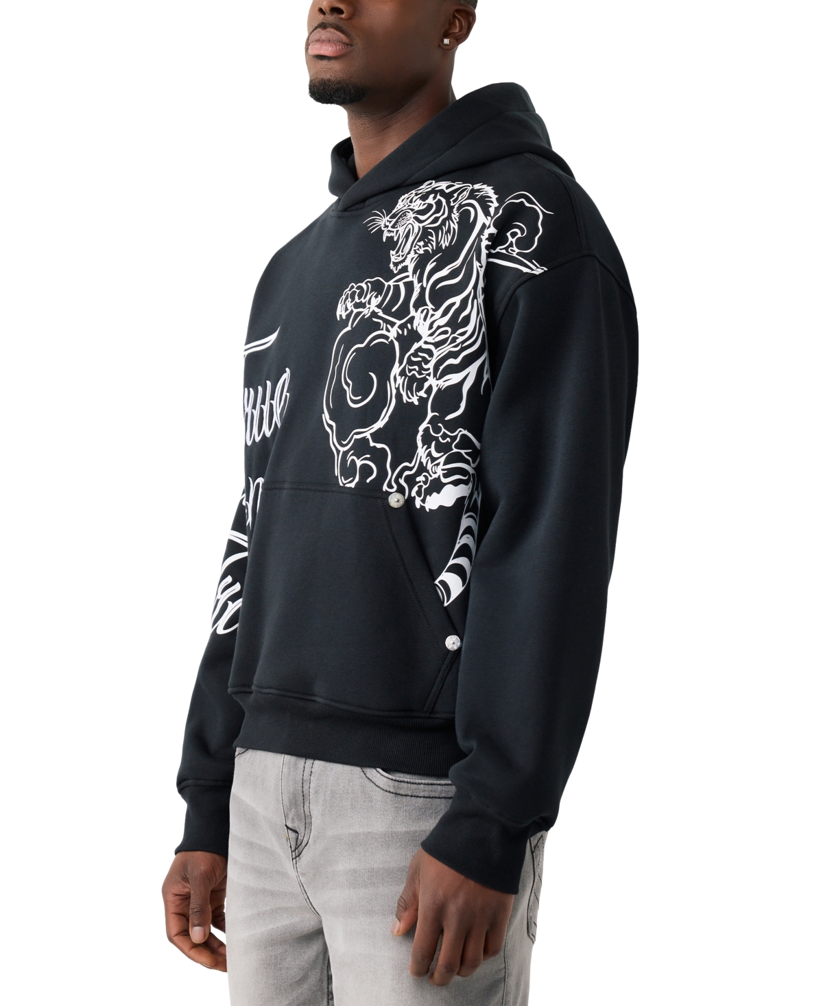 True Religion Men's Tiger Script Boxy Hoodie