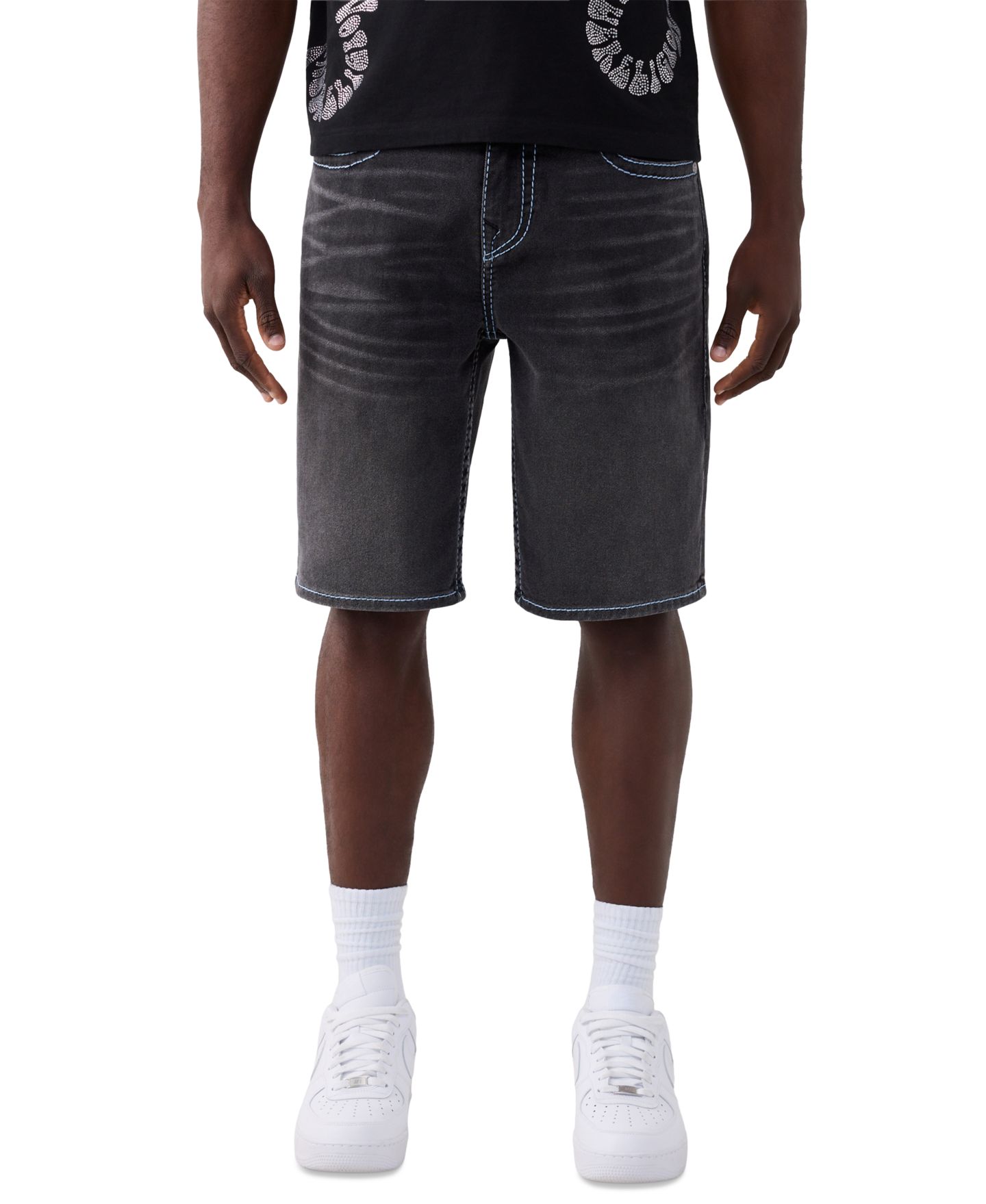 Мужские шорты True Religion Baggy Big T Flap Denim Shorts, цвет: Глубокий чёрный варёный — фото 3
