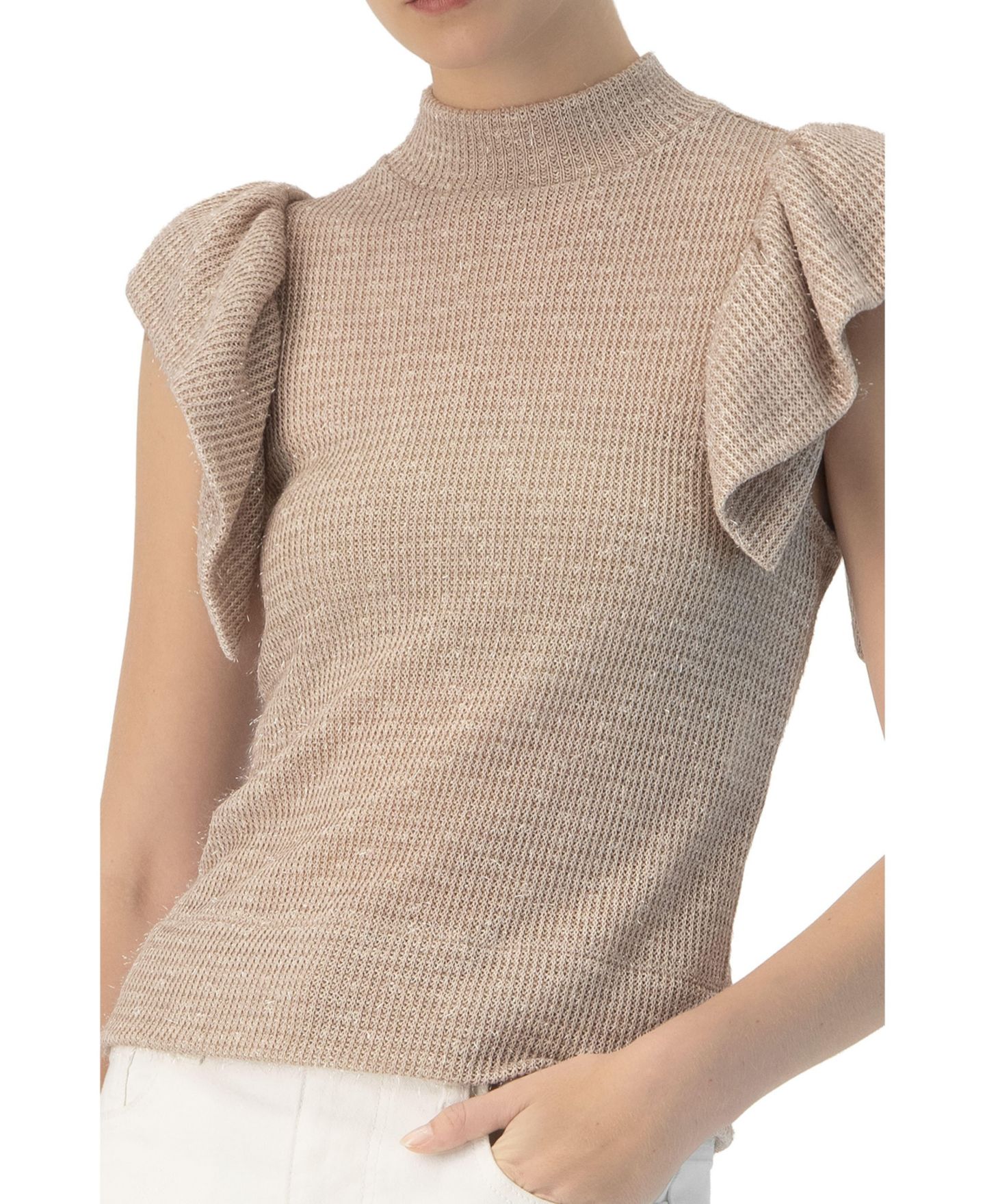 Женская блузка Ivonne Knitted Ruffle Sleeve, цвет: Пыльный розовый — фото 6