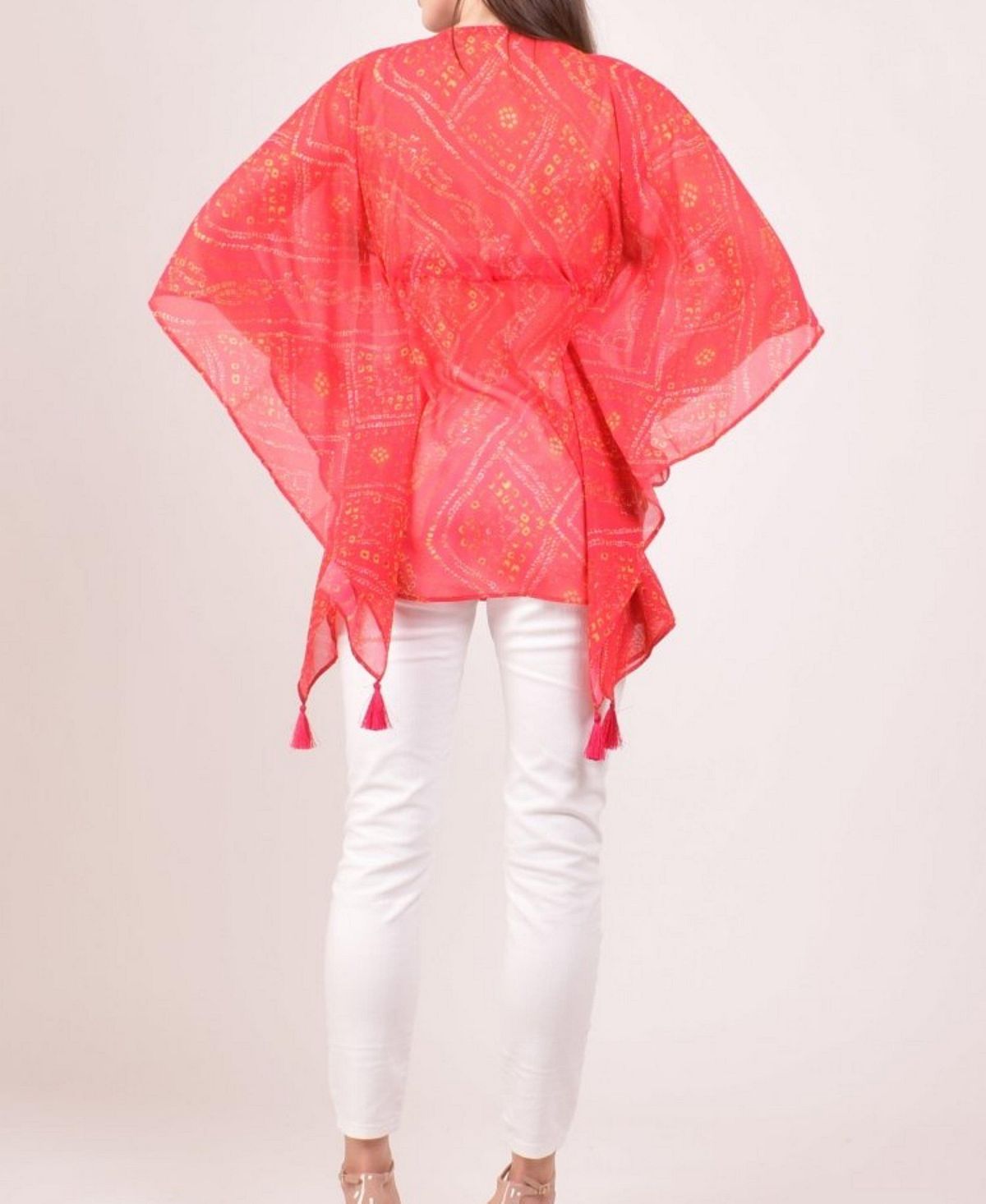 RAAS Women's Bandhani Tie-Dye Mirror Embroidered Boho Kaftan Top view 2 — MAYCSS fashion products