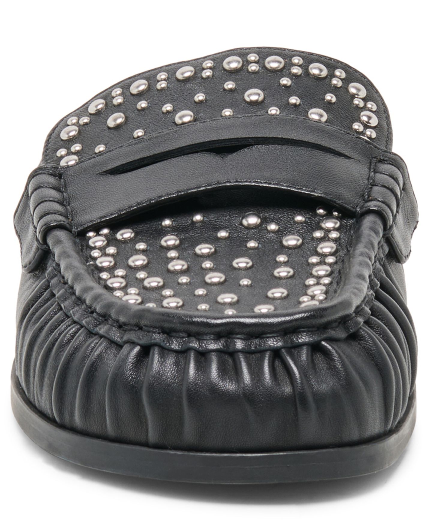 Женские сабо Dolce Vita Jordero Stud Buckle Slip-On Loafer Mules, цвет: Чёрный кожаный — фото 7