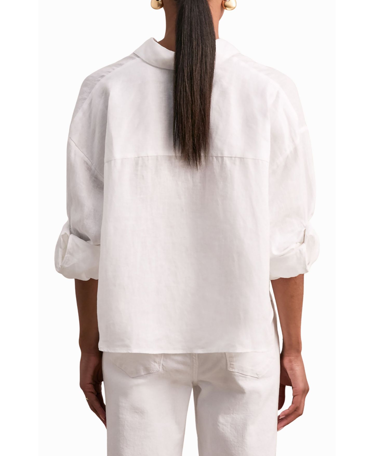 Женская рубашка REISS Linen Oversize Cropped, цвет: Белый — фото 7