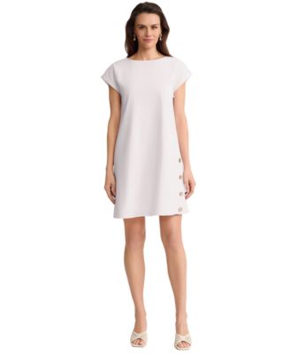 Jones New York Women's Short Sleeve Linen-Blend Side Button Swing Dress -  Macy's