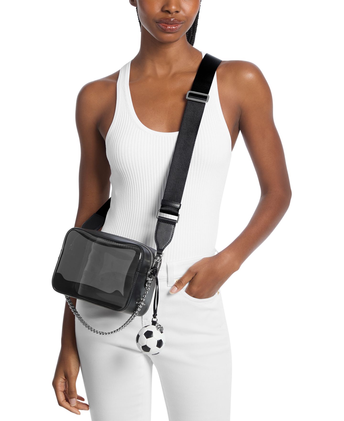 Женская сумка Michael Kors Bryant Medium Chain Camera Crossbody, цвет: Прозрачный / Чёрный — фото 2