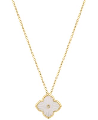 SimulatedPearl (0.75mm) & Diamond Accent (0.04 ct. t.w.) Pendant Necklace in Gold Over Silver