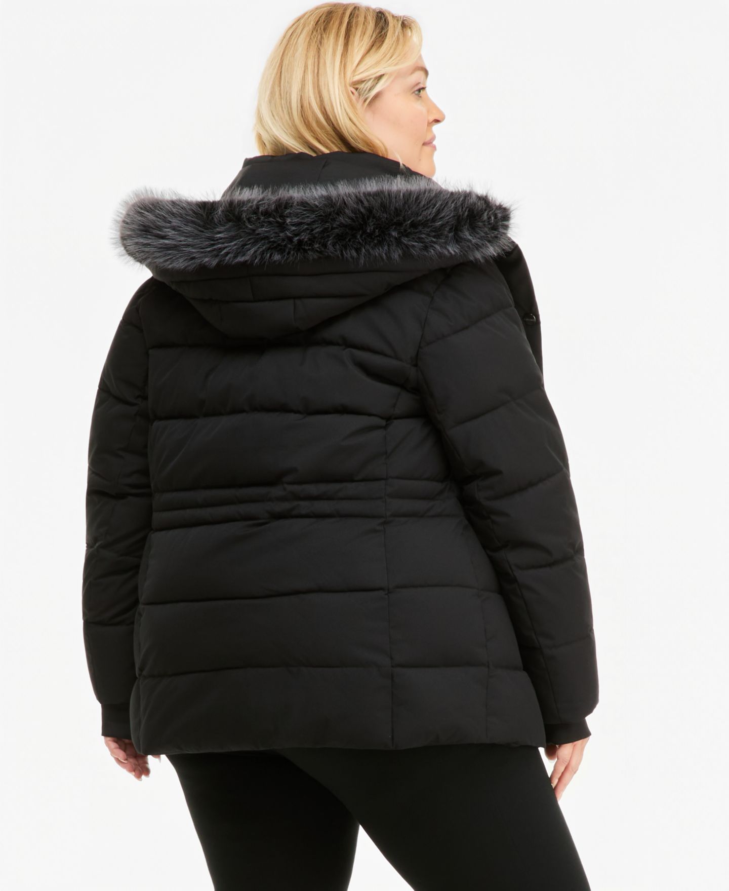 Женская куртка Calvin Klein Plus Size Bibbed Faux-Fur Hooded Utility Puffer, цвет: Чёрный — фото 2