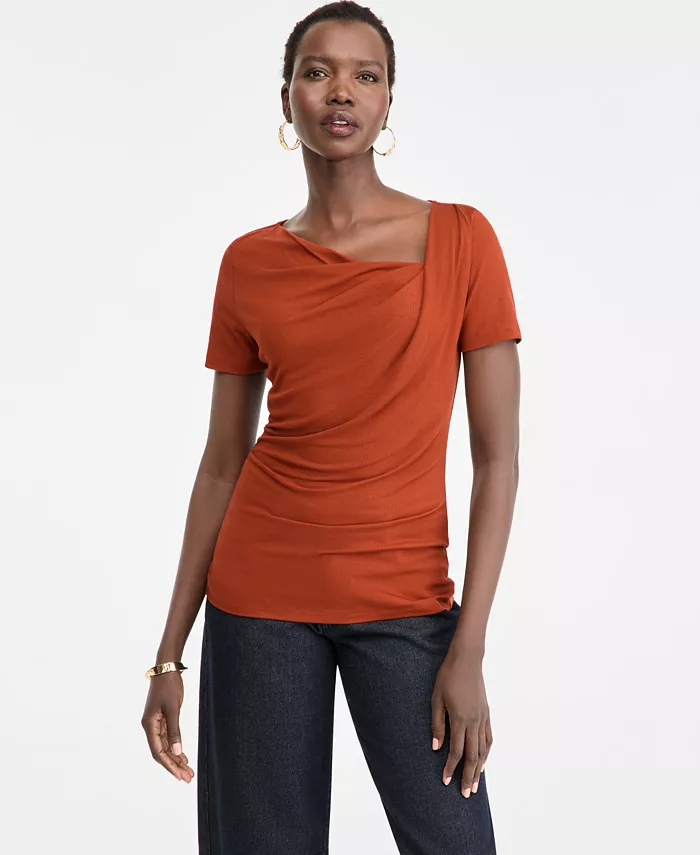 Women's Short Sleeve Asymmetric-Neck Top