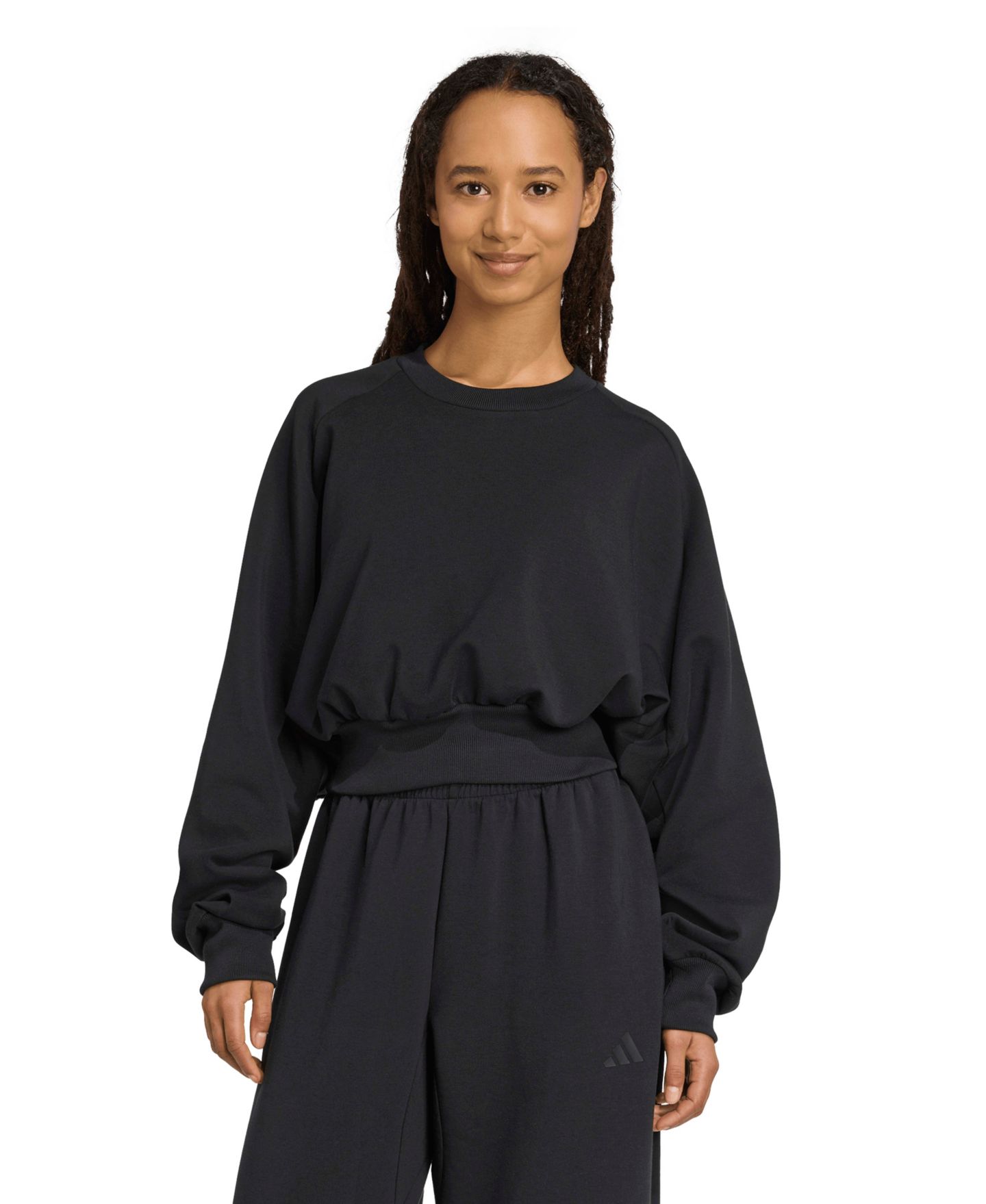 Женский свитшот adidas Soft Lux Relaxed Crewneck, цвет: Чёрный — фото 3