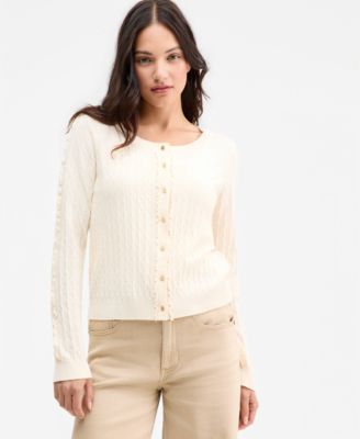 Women's Long-Sleeve Button-Front Ruffle Cardigan